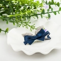 Navy blue ribbon hair clip with rhinestone rabbit ears design for kids' hair styling - Rabbit Ears Navy Blue