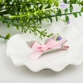Pink ribbon bow hair clip for children with sparkling rhinestone rabbit ear detail - Rabbit Ears Pink