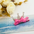 Pink ribbon bow hair clip with crystal crown detail for girls' hair styling - Triangle Crown Rose Red
