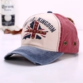 Berretto da baseball vintage United Kingdom con rivetti a stella e visiera in denim - Tesa Blu Denim & Bordeaux