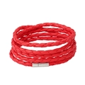 Red multi-layer braided PU leather bracelet with silver magnetic buckle for women - Red