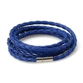 Navy blue multi-layer braided PU leather bracelet with magnetic silver metal clasp - Blue
