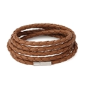 Multi-layer braided leather wrap bracelet in dark brown with silver magnetic clasp - Tan