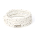 Multi-layer white braided PU leather wrap bracelet with silver magnetic buckle for women - White