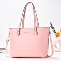 Elegant light pink leather tote bag with gold hardware and versatile shoulder strap - Pink
