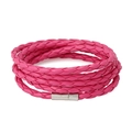 Multilayer rose red braided PU leather bracelet with silver magnetic metal clasp - Plum Red