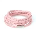Pink multi-layer braided PU leather bracelet with silver magnetic buckle for women - Pink
