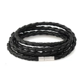Multilayer braided PU leather bracelet for women with silver magnetic clasp closure - Black