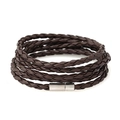 Dark brown multi-layer braided leather bracelet with a silver magnetic clasp on white background - Brown