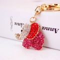 Portachiavi creativo a forma di elefante con strass rossi e chiari in metallo dorato - Rosso