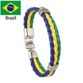Braided PU leather bracelet with Brazil flag colors green yellow and blue magnetic clasp - Brazil