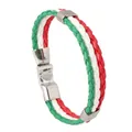 Three-strand braided PU leather bracelet with Italy flag colors and silver metal snap clasp - Italy Style