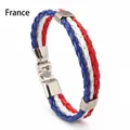 Braided leather bracelet featuring France national flag colors with silver metal clasp - France Style