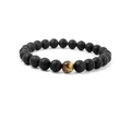 Close-up of matte black agate beads featuring a polished brown tiger eye stone - 8mm Matte Agate (Size L)