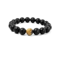 Detail of matte black beads and a yellow brown tiger eye stone on the beaded bracelet - 10mm Matte Agate (Size L)