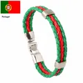 Three-strand braided synthetic leather bracelet in Portugal flag colors with metal clasp - Portugal Style