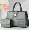 Blue crocodile pattern faux leather handbag and chain crossbody bag set for women - Green