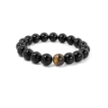 Natural black agate and tiger eye stone bead elastic bracelet for daily wear - 10mm Polished Agate (Size L)