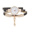 Elegant ladies wrap watch with black snakeskin leather band and diamond bow charms - Black