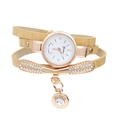 Women's gold wrap bracelet watch with sparkling rhinestones and white round dial - Gold