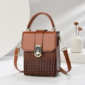 Vintage dark brown rectangular handbag with crocodile texture and gold metal clasp - Khaki/Earth Yellow