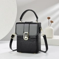 Elegant black crocodile embossed crossbody bag with gold hardware and leather handle - Black