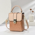 Mini sac à main chic bicolore rose et beige avec texture crocodile et fermoir doré - Khaki