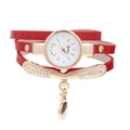 Women's quartz watch with red snake-pattern leather triple-wrap strap and crystal accents - Red