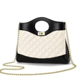 Bolso acolchado en contraste blanco y negro con cadena dorada y asa circular de mano - Negro y Blanco
