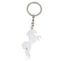Detail of creative horse-shaped keychain with white enamel finish and silver metal ring - Running Horse White