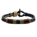 Men's anchor hook bracelet featuring black leather cords and bronze metal clasp - Black+Army Green