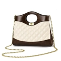 Bolso bandolera acolchado en marrón y beige con cadena dorada y asa redonda - Café/Blanco