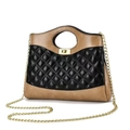 Sac à bandoulière en cuir matelassé avec surpiqûres et chaîne dorée - Kaki Mélange Noir