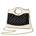 Bolso bandolera acolchado chic en cuero blanco y negro con cadena dorada - Empalme Blanco y Negro