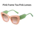 Occhiali da sole cat-eye rosa con stanghette verdi e lenti sfumate rosa tè - Montatura Rosa Lenti Marrone Rosa