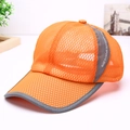 Bright orange breathable mesh baseball cap with gray stripes and sports text detail - Orange
