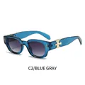 Gafas de sol ovales de moda con montura azul y lentes grises degradadas y motivos de ave - Marco Azul Lentes Doble Gris (C2)