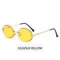 Retro rimless oval sunglasses with gold spiral metal temples and yellow lenses - Gold Frame Yellow Lenses