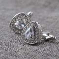 Elegant men's silver pear-shaped cufflinks with crystal pave setting and polished finish - Pear Shape/Teardrop / Silver
