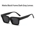 Retro square sunglasses featuring matte black frames and dark grey lenses for sun protection - Black Frame Black Grey Lens