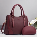 Elegant wine red tote bag set with woven texture, crossbody strap and matching small pouch - Red