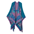 Detail of vintage floral jacquard knit shawl with deep teal and purple weave patterns - Green with Flower