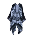 Detailed knit of floral reversible cashmere shawl with thick border and striped pattern - Flower Black
