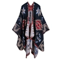Ethnic geometric knit shawl poncho in navy with star pattern for autumn layering - Star Pattern Black Coffee
