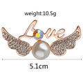 Rose gold heart wing brooch with pearl and colorful gemstone detail, 5.1cm width - C1045 Pearl Wings
