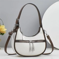 Borsa a mezzaluna bianca intrecciata con finiture in pelle marrone e zip argento - Bianco