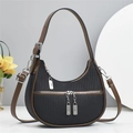 Sac hobo tissé gris foncé avec garniture en cuir marron et pompons de fermeture éclair - Noir