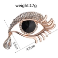 Detailed view of the rhinestone eye brooch with dimensions 4.7cm by 3.3cm and 17g weight - C1043 Vintage Eyes