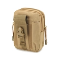 Khaki tactical nylon waist bag with double zipper compartments and a front buckle pocket - Tan