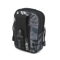 Detail of grey camo tactical waist pack with MOLLE straps and nylon texture - Black Python Camo